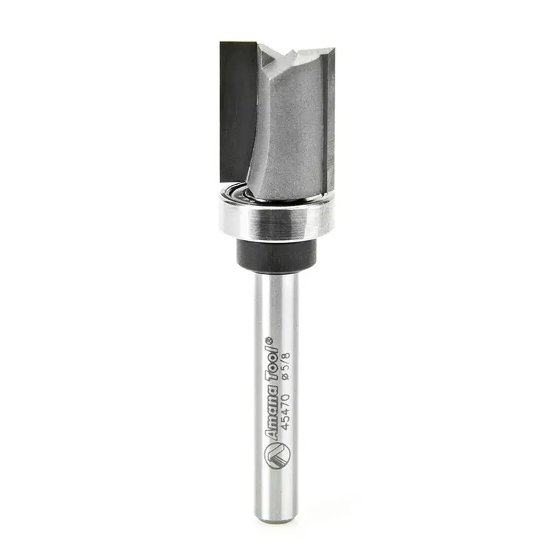 Amana Tool 45470 Carbide-Tipped Straight Plunge Router Bit – 5/8" Diameter, 3/4" Cut Height, 1/4" Shank With Upper Ball Bearing 1