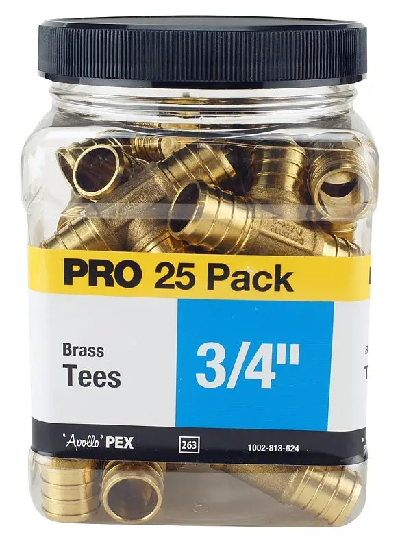 Apollo Apxt3425Jr Brass Pipe Tee — 3/4-Inch Barb Connection, 200 Psi Rating, Pack Of 25 1
