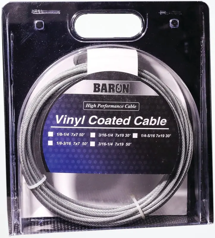 Baron 03205 Galvanized Aircraft Cable – 3/16"–1/4" Diameter, 50-Foot Length, 740-Lb Working Load 1