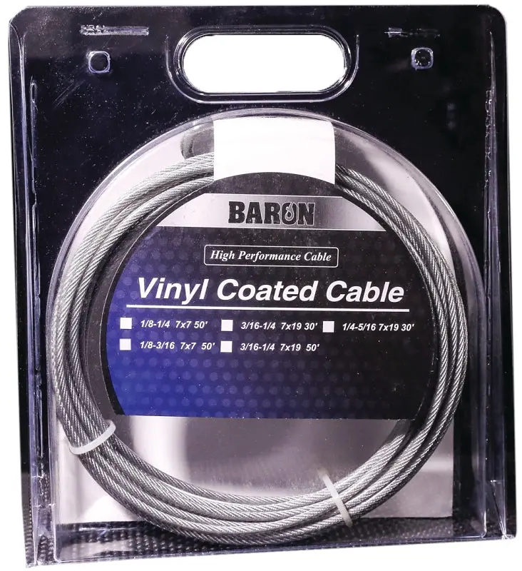 Baron 50215 Aircraft Cable – 1/8"–3/16" Diameter, 100-Foot Galvanized Steel, 340-Lb Wll 1