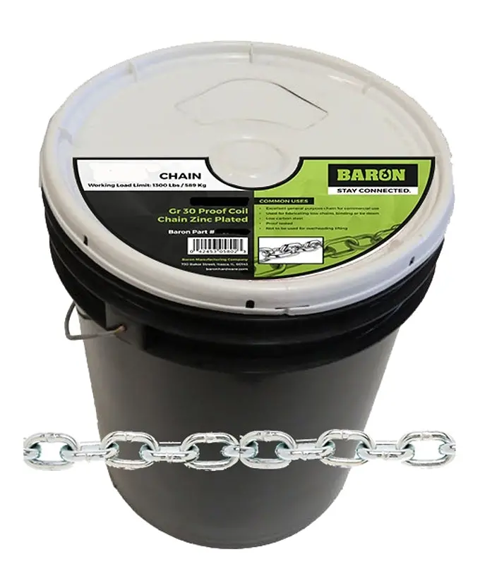 Baron Pc3018P Grade 30 Proof Coil Chain – 1/8 In Diameter, 500 Ft Length, Heavy-Duty Galvanized Steel 1