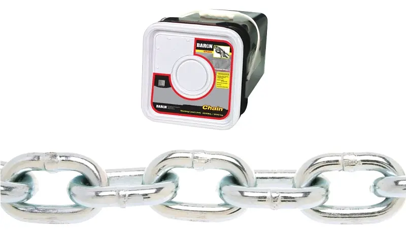 Baron Proof Coil Chain – 5/16" Diameter, 75-Foot Length, Grade 30, Zinc-Plated Steel 1