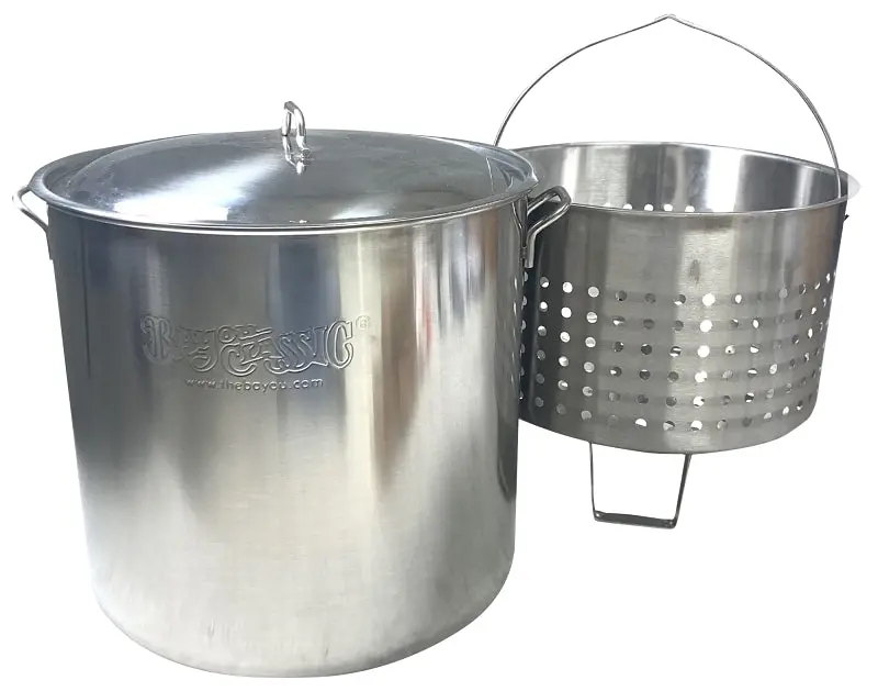 Bayou Classic 1192 Stainless Steel Boiling Pot With Elevated Steam Basket – 82-Quart Capacity 1
