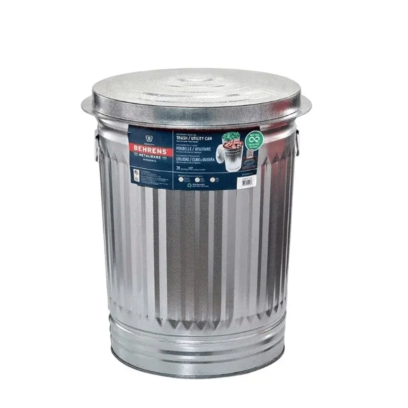 Behrens 1270 Steel Trash Can – 31-Gallon Capacity, Durable Silver Finish 1