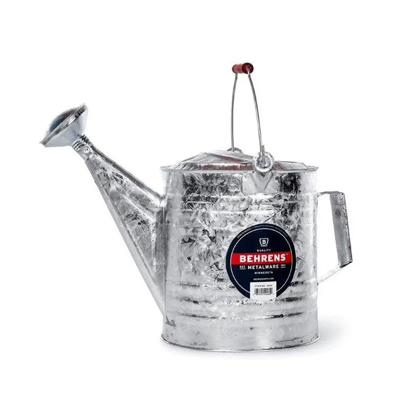 Behrens 210Rh Galvanized Steel Watering Can – 2.5-Gallon Capacity, Red Wooden Handle, Gray Finish 1