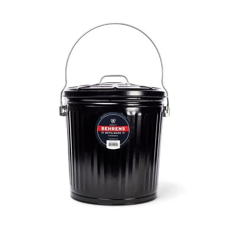 Behrens B907P Steel Ash Pail – 7.5-Gallon Capacity, Black Powder-Coated Finish 1