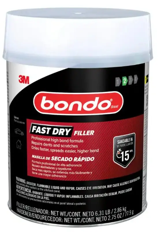 Bondo Fast Dry Automotive Filler – Red Solid Formula, 6.31-Pound Can For Quick Repairs 1