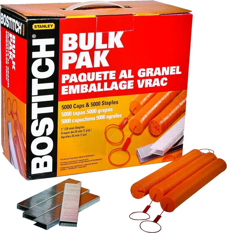 Bostitch Cappak-5M Bulk Cap Staples – 5/16" Crown, 1", 18-Gauge, Electro-Galvanized, 5000 Per Pack 1