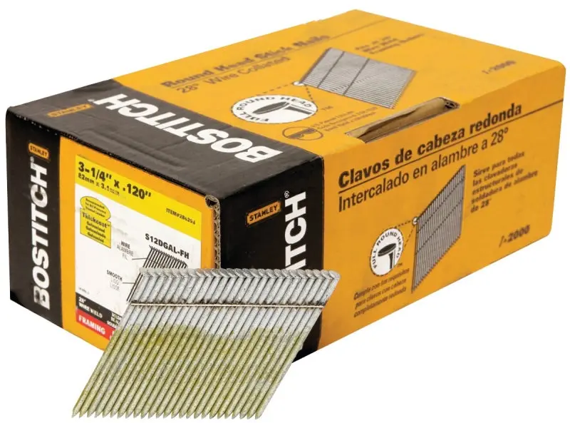 Bostitch S12Dgal-Fh Framing Nails – 3.25 In Coated Steel, Round Head, Wire-Collated, 2000 Per Box 1