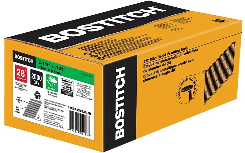 Bostitch S12Dr131Gal-Fh Hot-Dipped Galvanized Framing Nail – 3-1/4" Length, Full Round Head, Ring Shank 1
