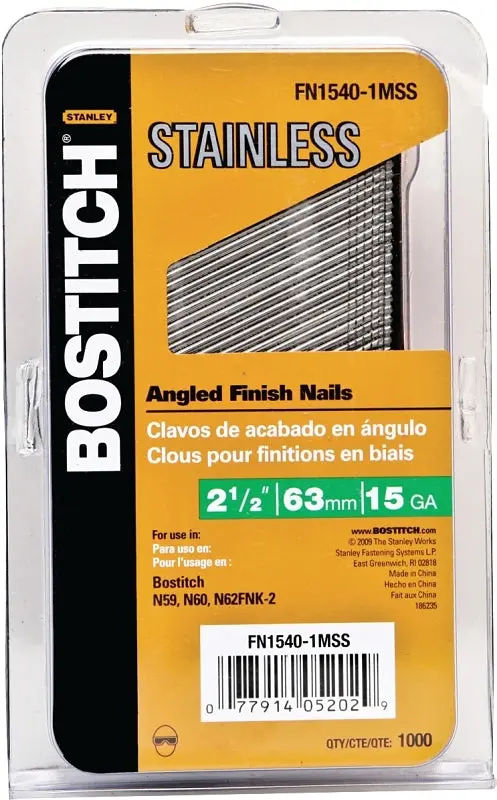 Bostitch Stainless Steel 15-Gauge Finish Nails – 2.5-Inch Round-Head Smooth Shank With Coating 1