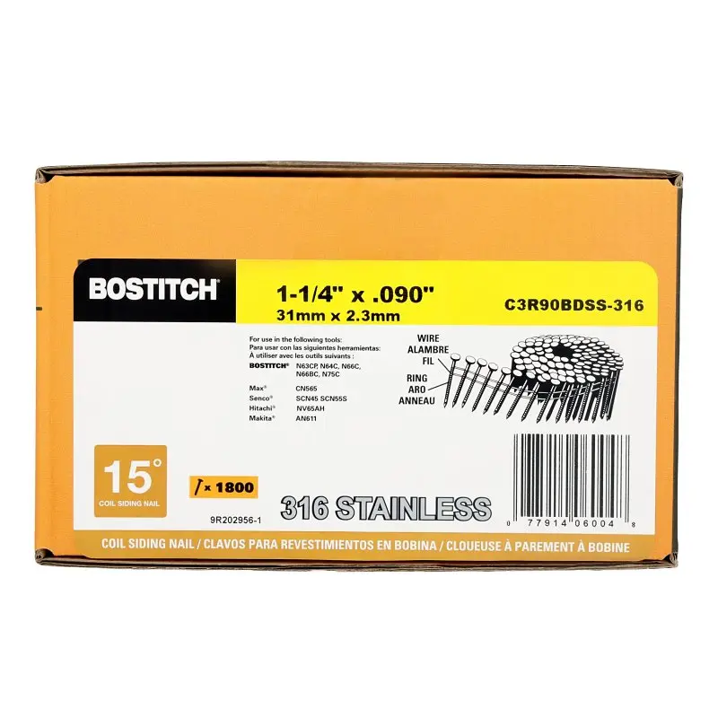 Bostitch Stainless Steel Ring-Shank Siding Nails – 1-1/4 In Length, Corrosion-Resistant 1
