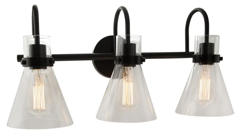 Boston Harbor Three-Light Vanity Fixture – Matte Black Metal Finish, 120V, 60W Max Per Bulb, Modern Bathroom Lighting 1