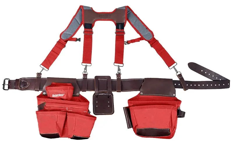Bucket Boss 55505-Rd Leather Tool Belt With Suspension Rig – 52" Waist, Red, 19-Pocket Design 1