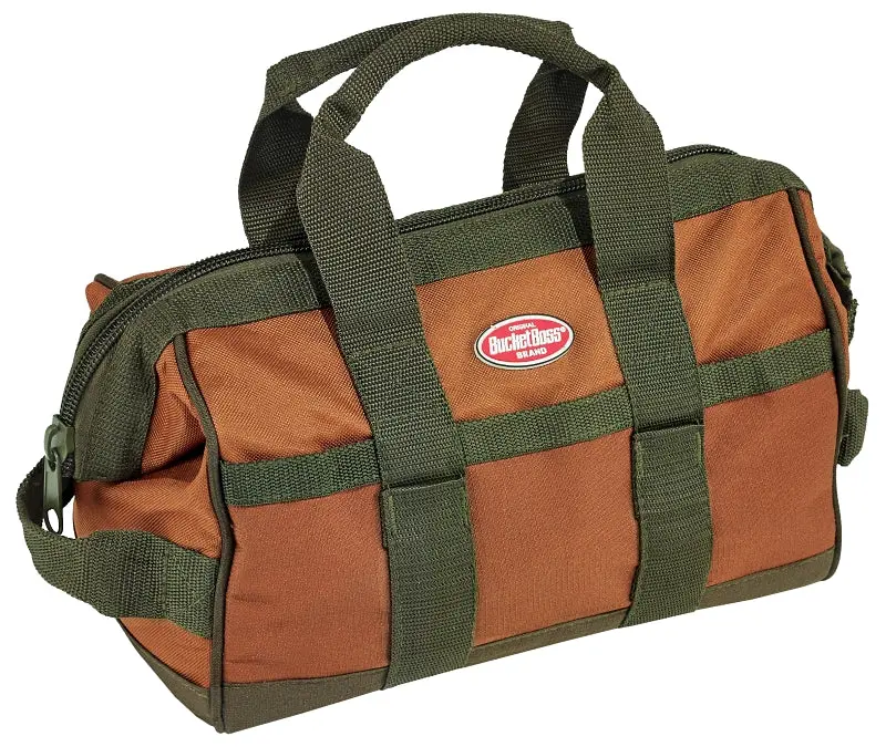 Bucket Boss 60012 Gatemouth Tool Bag – 12 X 7 X 9 In, 16-Pocket Poly Ripstop Design, Brown 1