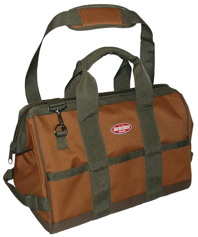 Bucket Boss 60016 Original Series Gatemouth Tool Bag – 16" × 9" × 12", 16-Pocket Ripstop Polyester, Brown 1
