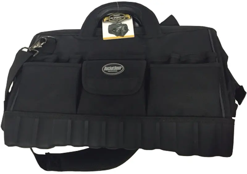 Bucket Boss 64018 Heavy-Duty Tool Bag – 18" × 11" × 12", 17-Pocket Black Poly Fabric Organizer 1