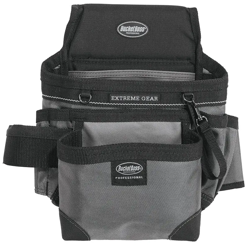 Bucket Boss Mullet Buster Carpenter Pouch – 14-Pocket, Black/Gray Poly Fabric, Compact Carry 1