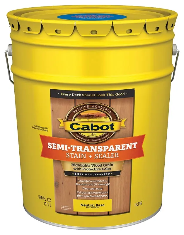 Cabot 140.0016306.008 Semi-Transparent Deck & Siding Stain – Neutral Base, 5-Gallon Liquid Container 1