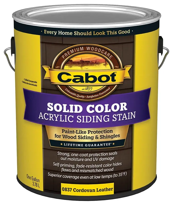 Cabot 800 Series Solid-Color Siding Stain – Cordovan Brown, Flat Finish, 1-Gallon Can, Natural Wood Tone 1