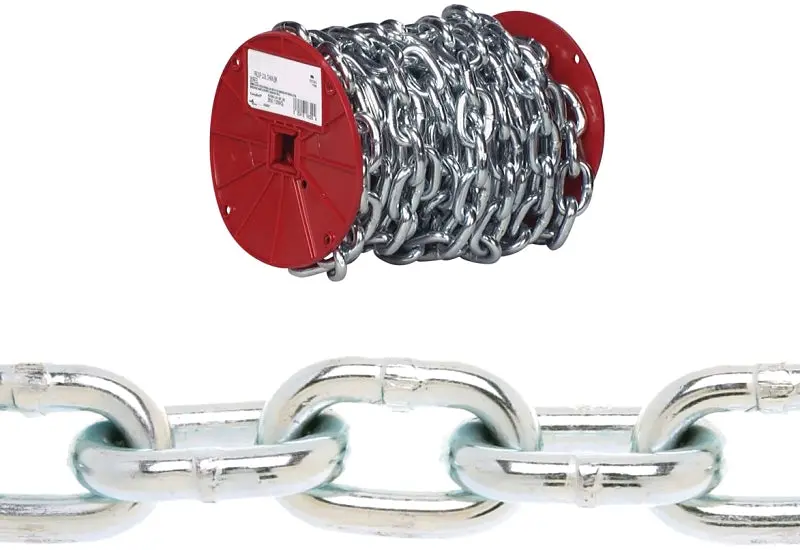 Campbell Proof Coil Chain – Grade 30 Steel, 3/16 In Diameter × 100 Ft Length, Zinc Plated 1