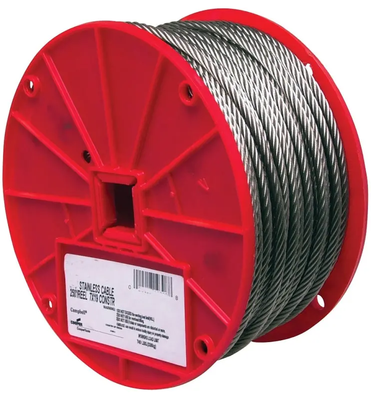 Campbell Stainless Steel Aircraft Cable – 1/4" Diameter, 250 Ft, 304 Grade, 1280-Lb Wll 1