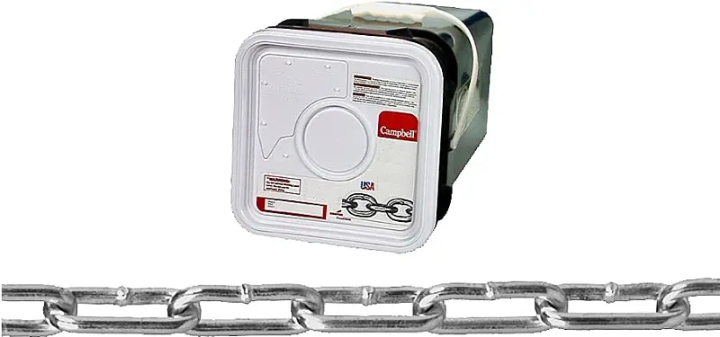 Campbell Straight Link Coil Chain – #2/0, 225 Feet, 520-Pound Working Load, Zinc-Plated Steel 1