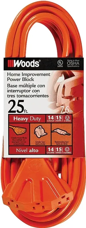Cci 0825 Heavy-Duty Extension Cord – 14 Awg, 25-Foot Orange Cord, 15-Amp, 125-Volt Rated 1