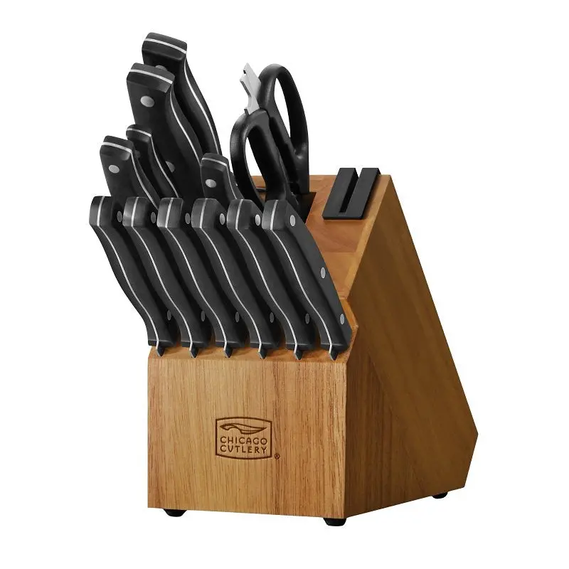 Chicago Cutlery 1134083 13-Piece Knife Block Set – Stainless Steel Blades, Wood Block, Black Accents 1
