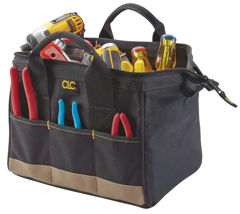 Clc Tool Works Bigmouth Tote Bag – 14-Pocket Polyester Organizer (8.5" W × 12" D × 8" H), Black/Blue 1