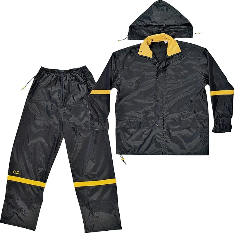 Clc Waterproof Rain Suit – Large, Black/Yellow 190T Nylon With Zipper & Collar 1