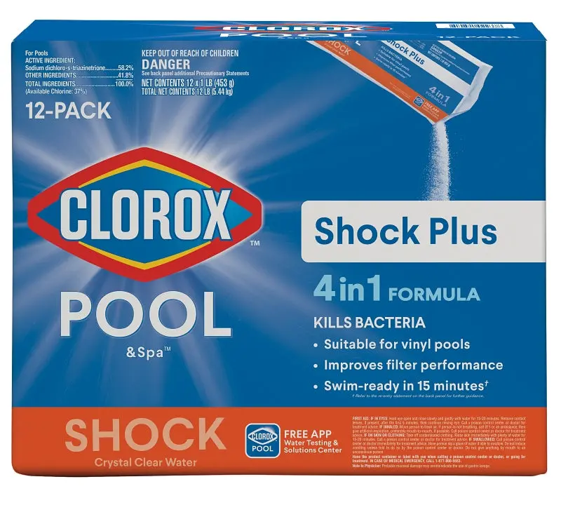 Clorox Pool & Spa Shock Plus – 1 Lb Chlorine Granules Per Bag, 12-Pack 1