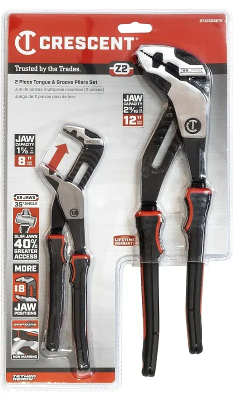 Crescent Z2 K9 Tongue-And-Groove Plier Set – 2-Piece Alloy Steel, Black/Rawhide Finish 1