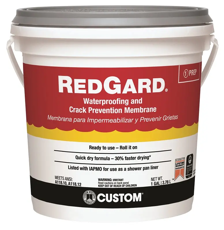Custom Redgard Waterproofing Membrane – 1-Gallon Red Liquid Crack Prevention Coating For Concrete And Tile Substrates 1