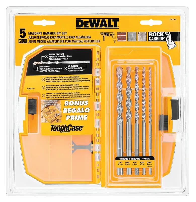 Dewalt Dw5205 Premium Percussion Bit Set – 5-Piece Carbide-Tipped Sds-Plus Bits 1