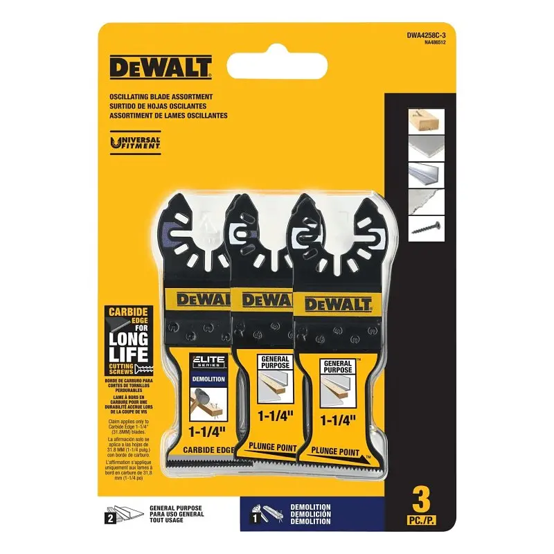 Dewalt Dwa4258C-3 Bi-Metal Oscillating Blade Combo — General-Purpose & Demolition Use 1