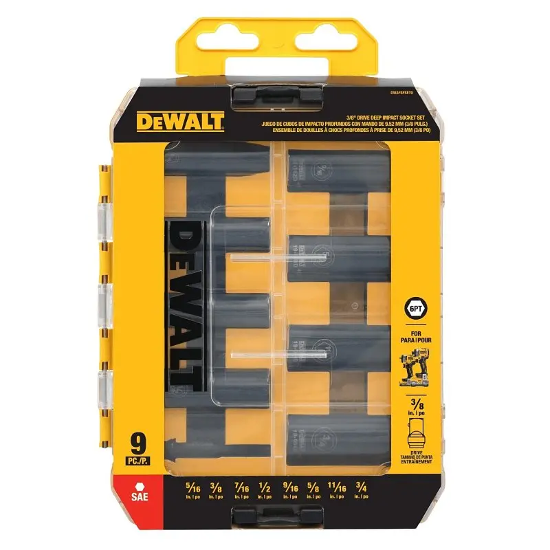 Dewalt Dwafsfset9 6-Point Impact Socket Set – Manganese Phosphate-Coated Steel, Metric & Sae 1