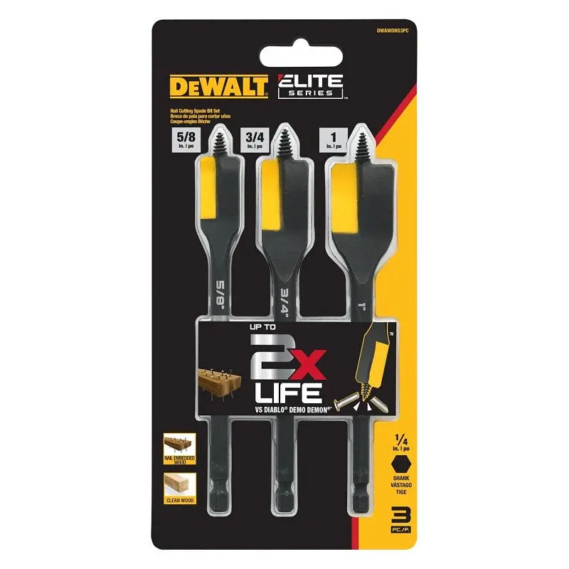 Dewalt Elite Dwawdns3Pc Nail-Cutting Spade Bit Set — 3-Piece Steel Bits For Fastening Applications 1