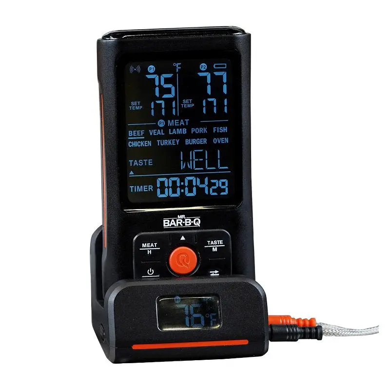Digital Meat Thermometer – 145 Ft Remote Range, Stainless Steel Probe, Black Bbq Temperature Monitor, Mr. Bar-B-Q 40144Y 1