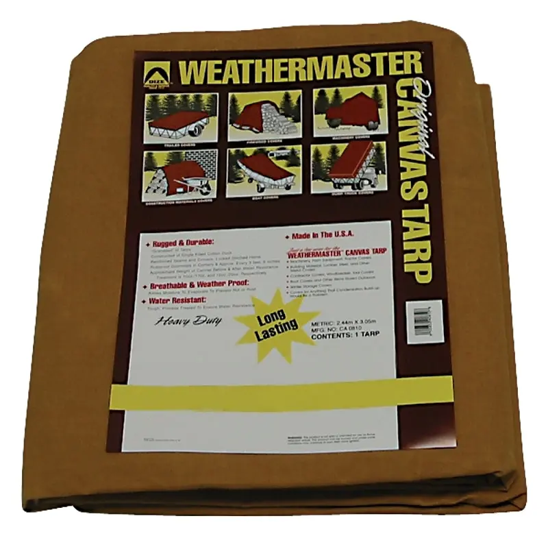 Dize Weathermaster Canvas Tarp – 14' X 12', Tan, Reinforced Grommets 1