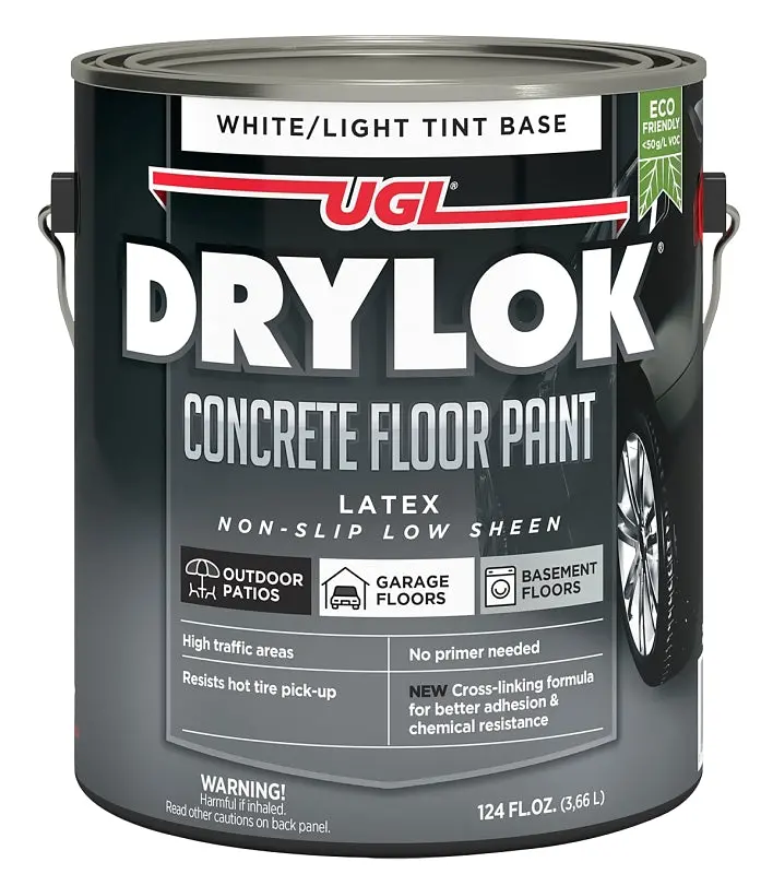 Drylok 43113 Latex Floor Paint – Flat Finish, Light Tint Base (White), 1-Gallon Can Covers 300–400 Sq Ft 1