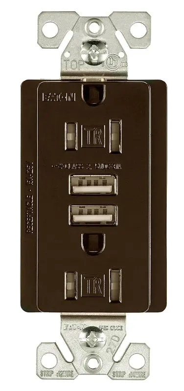 Dual-Port Usb Receptacle – 15 A Outlet With 3.1 A Charging, 2-Pole Combination Wall Plate, Arrow Hart Tr7755Rb-K-L 1