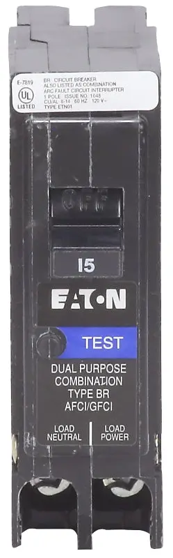 Eaton Brp115Df Dual-Function Circuit Breaker – 15A Afci/Gfci Protection, 1-Pole, 120Vac Plug-On Neutral 1