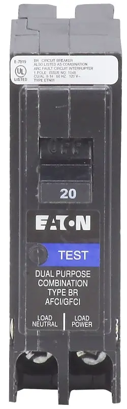 Eaton Brp120Df Afci/Gfci Dual-Function Circuit Breaker – 20A, 1-Pole, 120V Plug-In Type 1
