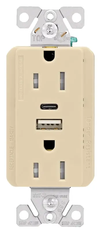 Eaton Cooper Trusbac15V-K-L Dual Usb Receptacle – 5A, 125Vac, Two Usb-A/C Ports, Ivory Trim 1