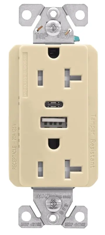 Eaton Cooper Trusbac20V-K-L Dual Usb Receptacle – 2-Pole, 5A, 125Vac, Ivory 1