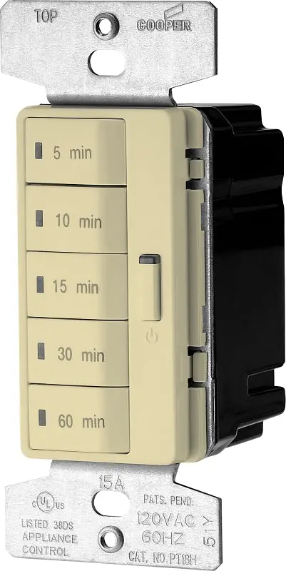 Eaton Pt18M-V-K Mechanical Minute Timer – 120V, 15A, Ivory Housing, 5–60 Min Off-Delay Settings 1