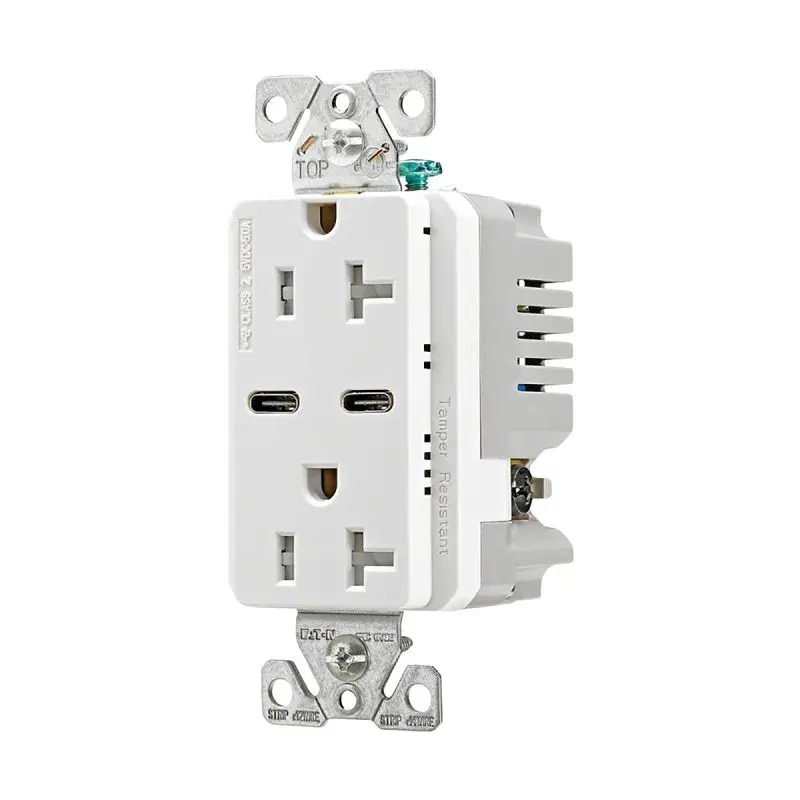 Eaton Trusbc20W-Box Dual Usb Wall Receptacle – 20A, 125V, Type-C Charging, White 1