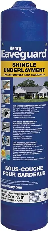 Eaveguard He740916 Asphalt Roofing Underlayment – 65 Ft × 3 Ft, Self-Sealing Roll 1