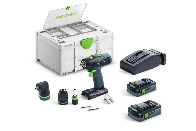 Festool 577608 T18+3 Hpc Cordless Drill — 18V, 4.0 Ah Integrated Battery, I-Set Configuration 1